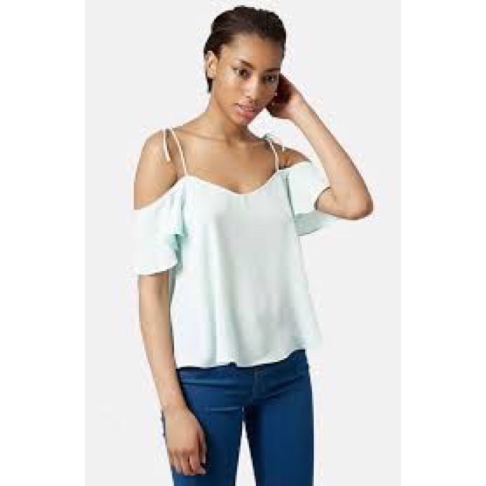 Topshop Tie Strap Cold Shoulder Top - Green/Mint